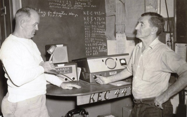 Old Radio Room - Chief Frank Holzman and Pete Adams (Firehouse Custodian)